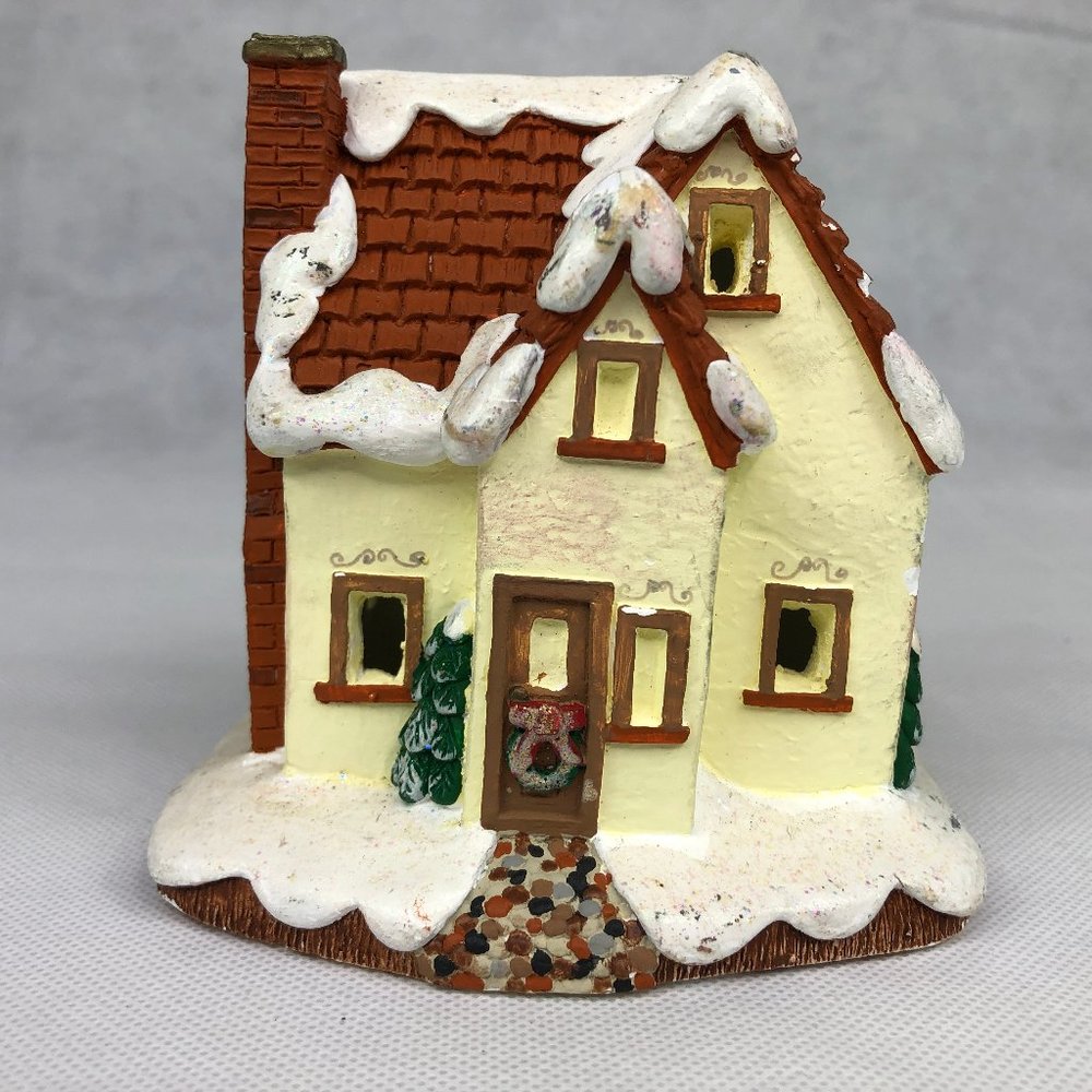 Painted  Ceramic Yellow House Clay Gingerbread Lig